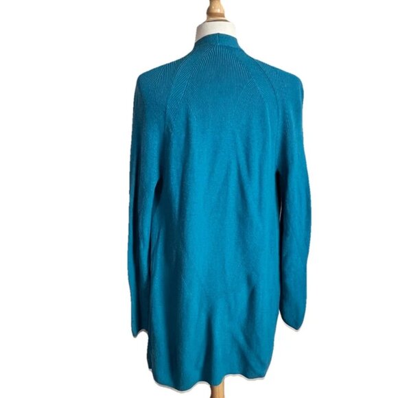 Talbots Sweater Women M Thin Light Open Cardigan Cashmere Blend Teal Raglan - Picture 2 of 5